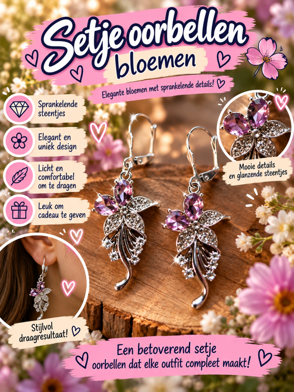 Setje oorbellen bloemen.