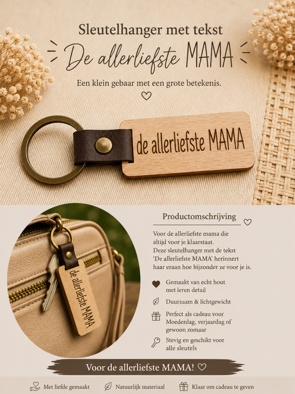 Sleutelhanger met tekst: De allerliefste MAMA.