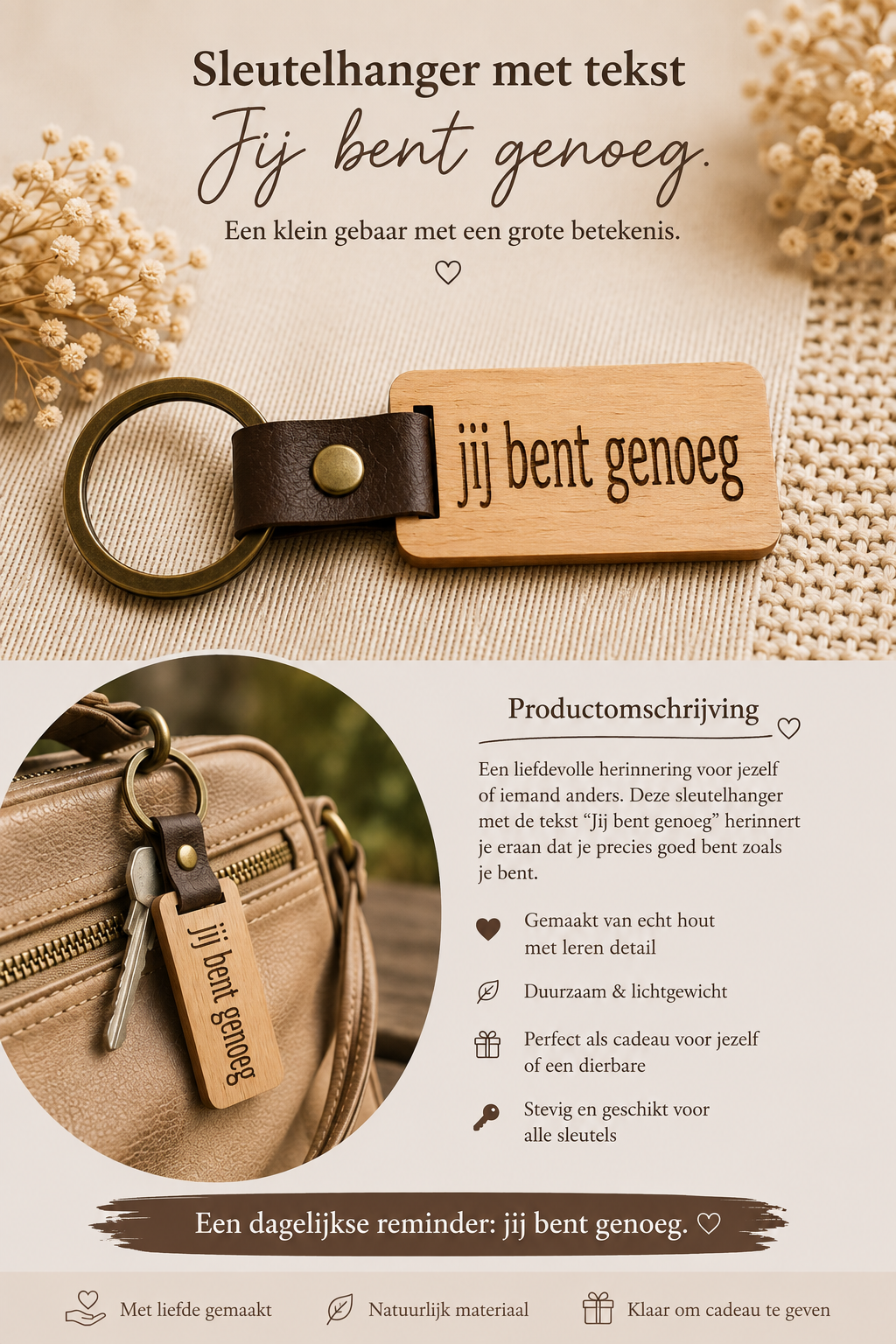 Sleutelhanger met tekst: Jij bent genoeg.