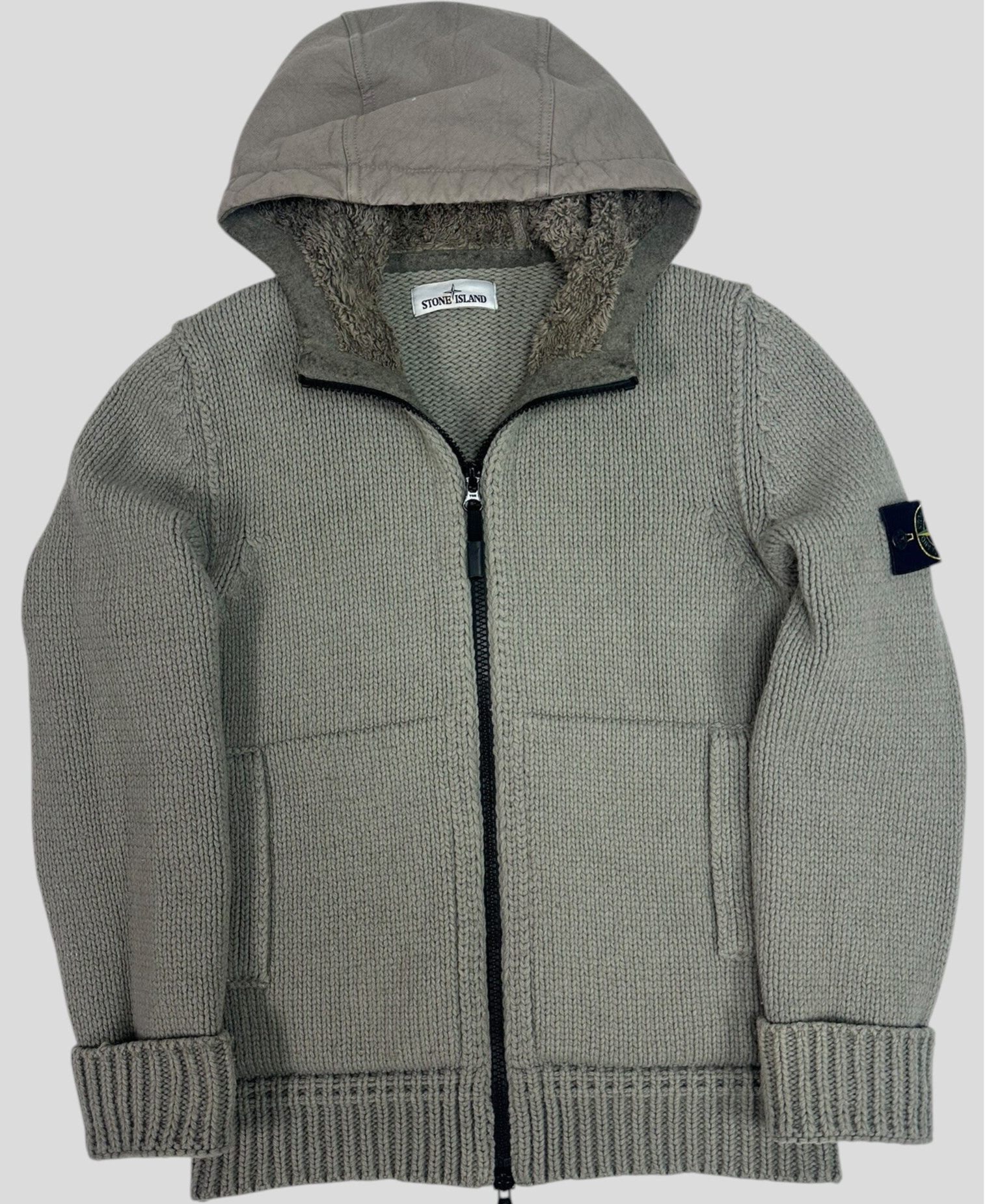 Stone Island Zip up Hoody Beige/Grey Wool Heavy Knit