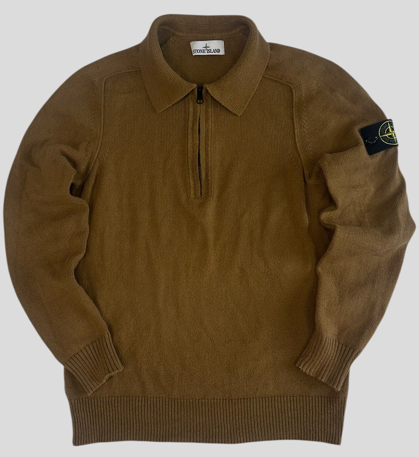 Stone Island 1/4 Zip Sweater Camel Brown