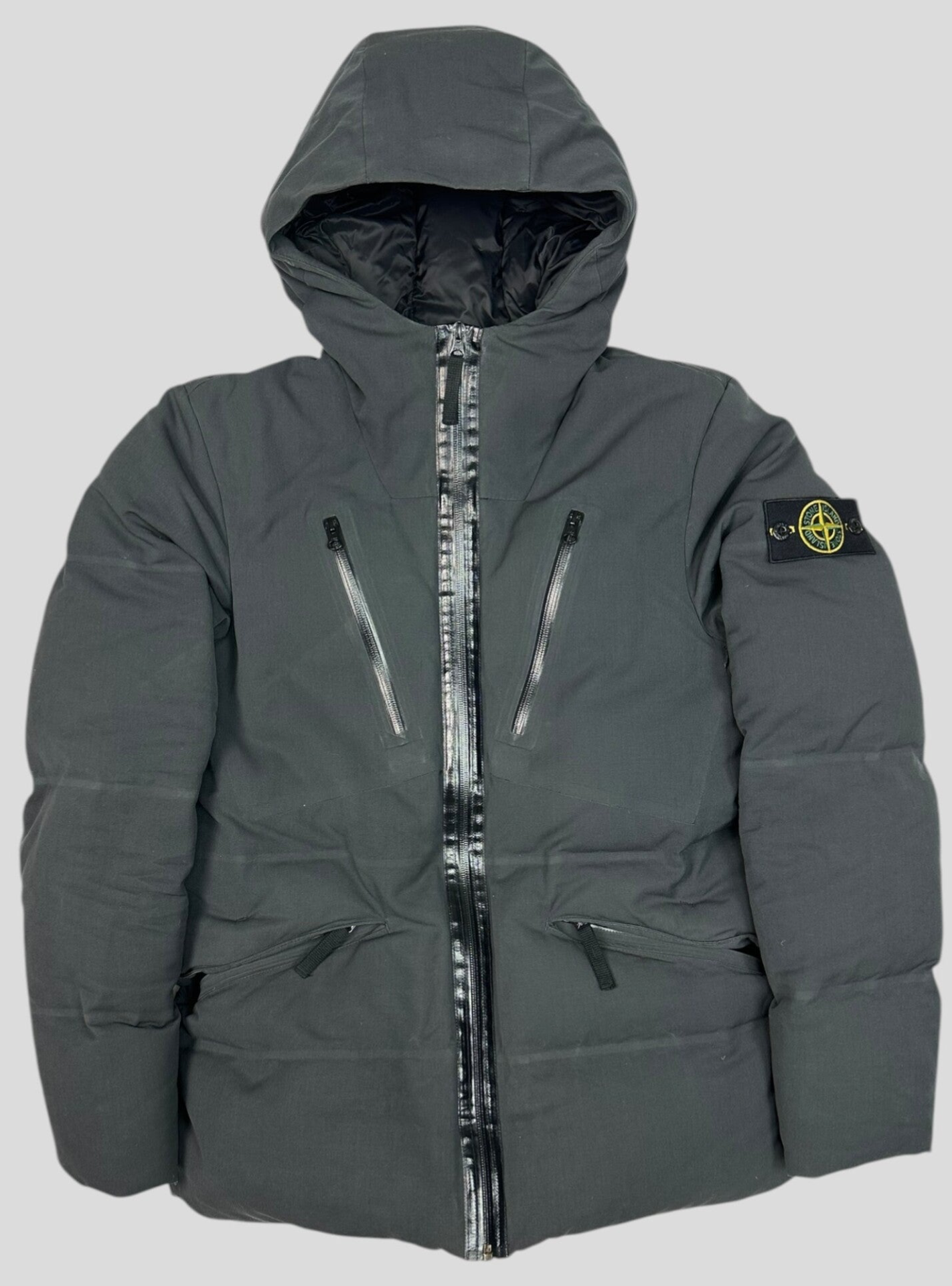 Stone Island Water Repellent Wool Down Puffer Balaclava Glove Jacket Grey