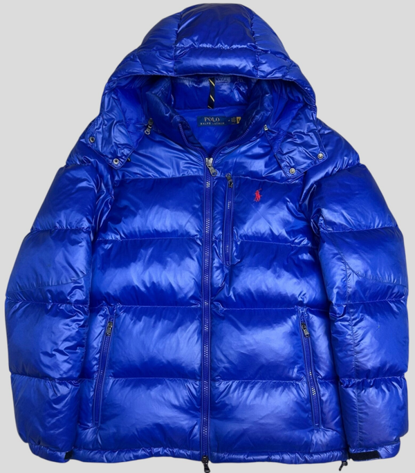 Ralph Lauren Glossy Blue Down Jacket Red Horse Emblem