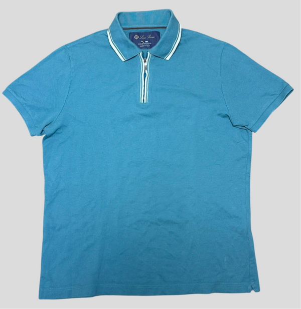 Loro Piana Regatta Stretch Cotton Piqué Zip-Up Polo Shirt Blue