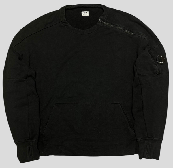 CP Company Asymmetric Shoulder Zip Sweater Black