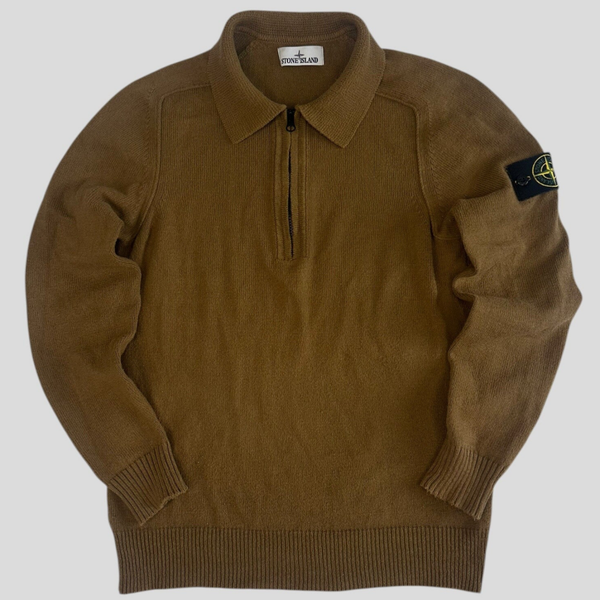 Stone Island 1/4 Zip Sweater Camel Brown
