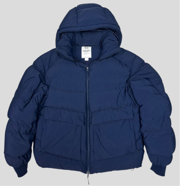 Y-3 Yohji Yamamoto Puffer Seamless Hooded Down Jacket Navy