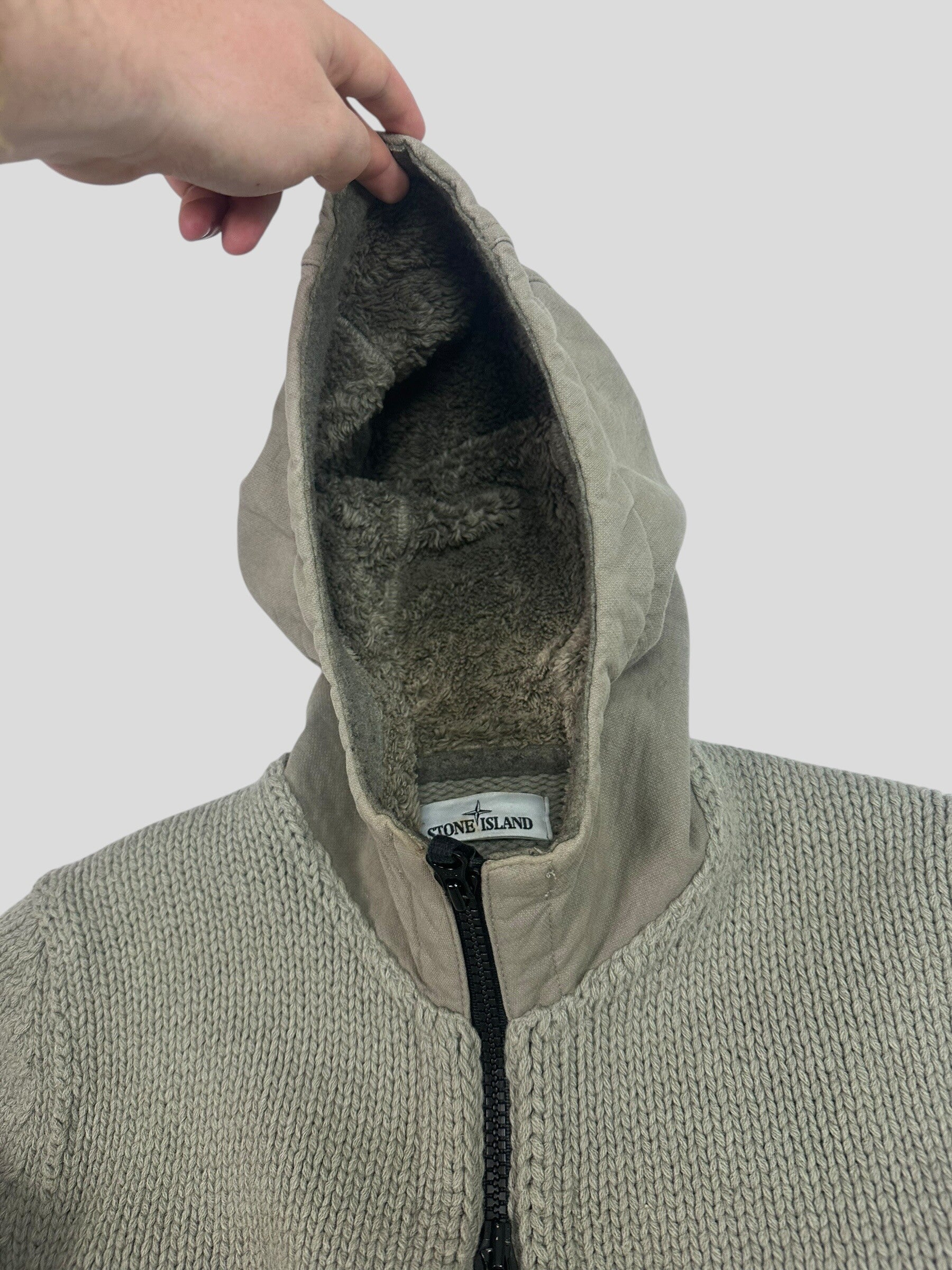 Stone Island Zip up Hoody Beige/Grey Wool Heavy Knit 