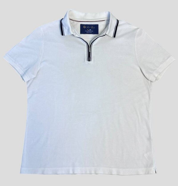 Loro Piana Regatta Stretch Cotton Piqué Zip-Up Polo Shirt White