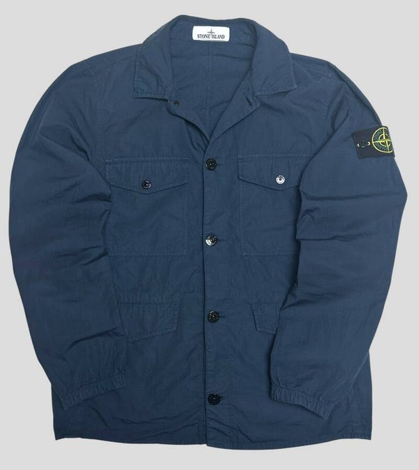 Stone Island Ripstop Cotton Blend Button Up Jacket Navy