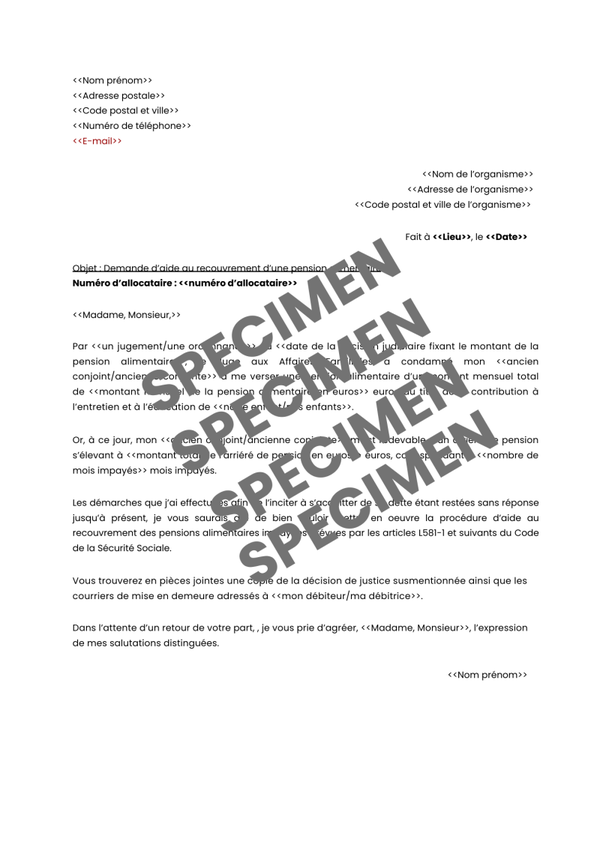 Lettre de demande d'aide au recouvrement d'une pension alimentaire : faites respecter vos droits !