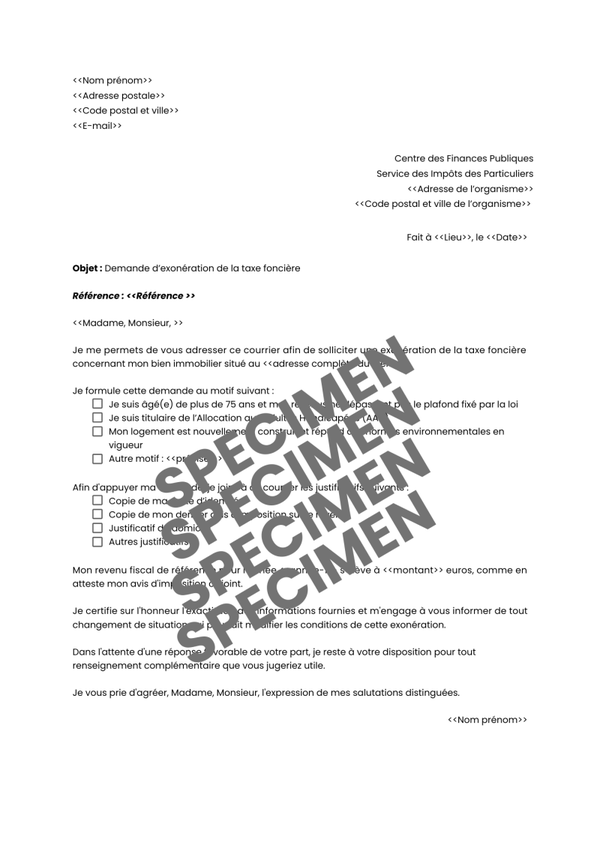Lettre de demande d'exonération de la taxe foncière : économisez sur vos impôts !
