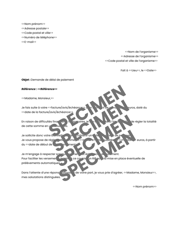 Lettre de demande de délai de paiement