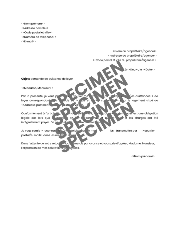 Lettre de demande de quittance de loyer