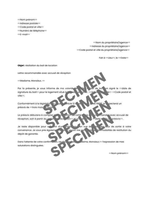 Lettre de résiliation de bail de location