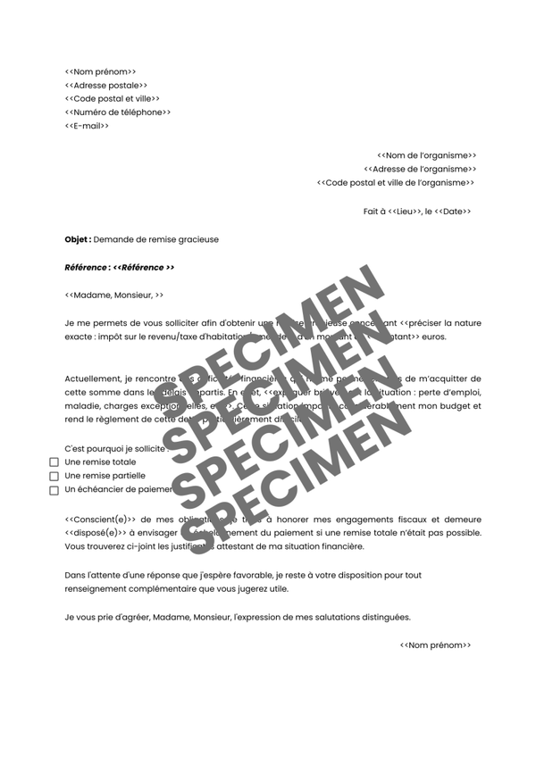 Demande de remise gracieuse de l'impôt ou d'une amende