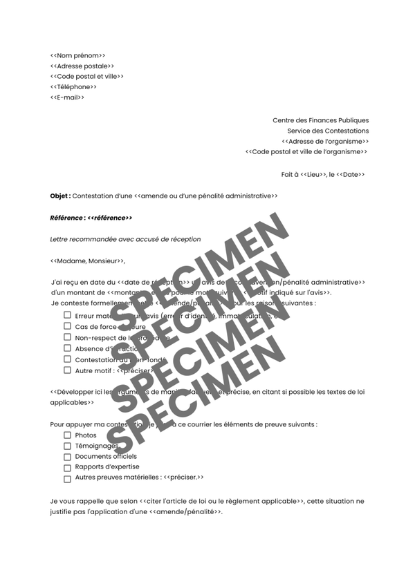 Lettre de contestation d'une amende ou une pénalité administrative : défendez vos droits !