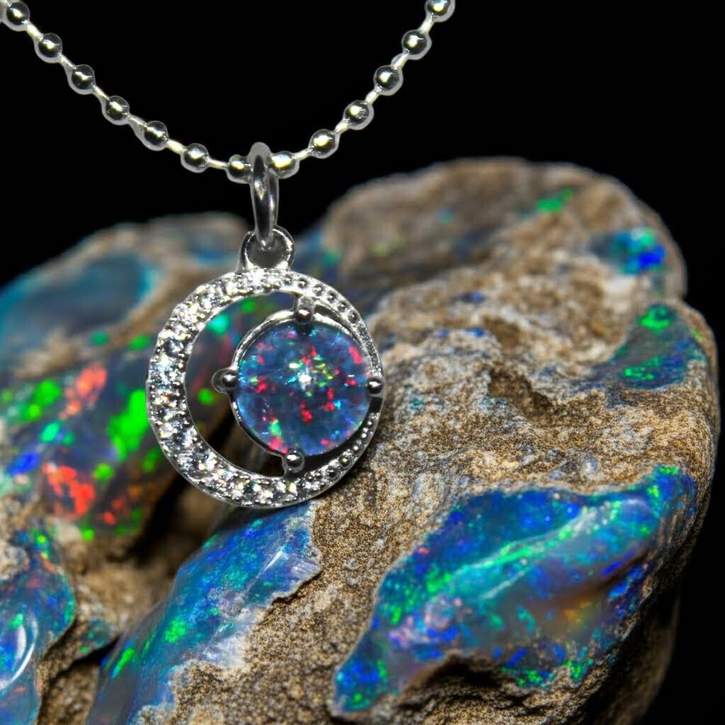 Lightning Ridge Australian Opal Moon Pendant