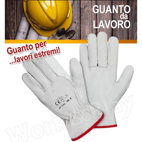 12 paia guanti da lavoro pelle fiore bovino edilizia, fabbro, bricolage