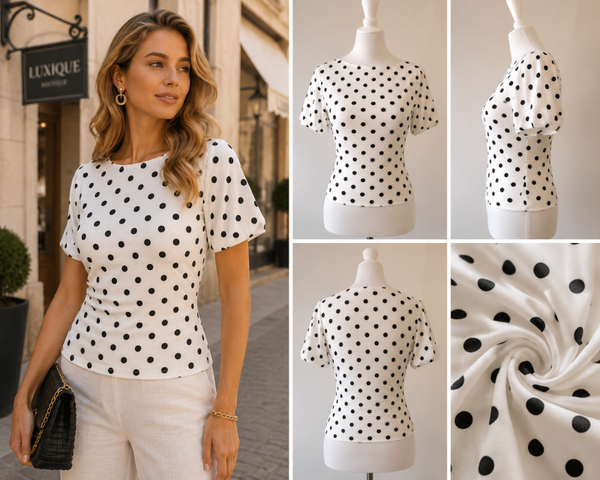 Monaco Polka Dot Top – White