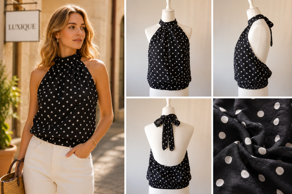 Luxique Polkadot Halter Top Zwart