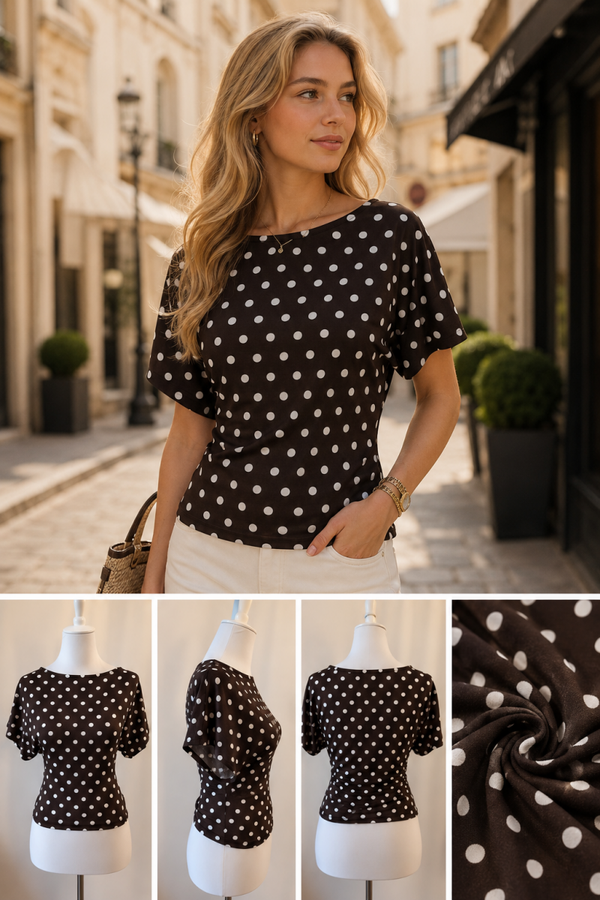 Luxique Polkadot Top Bruin
