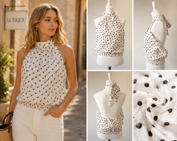 Luxique Polkadot Halter Top Wit