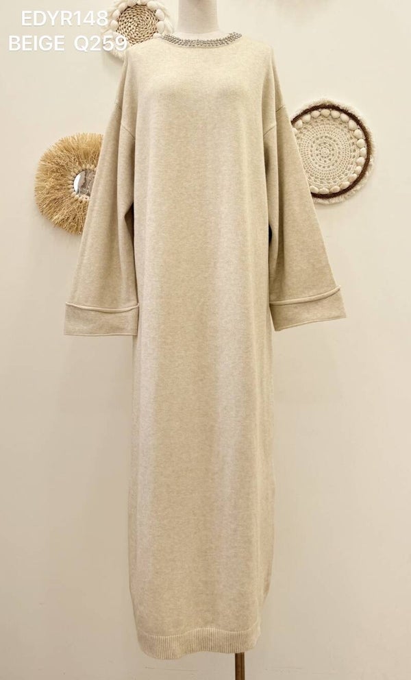 Trui jurk Steentjes Beige.