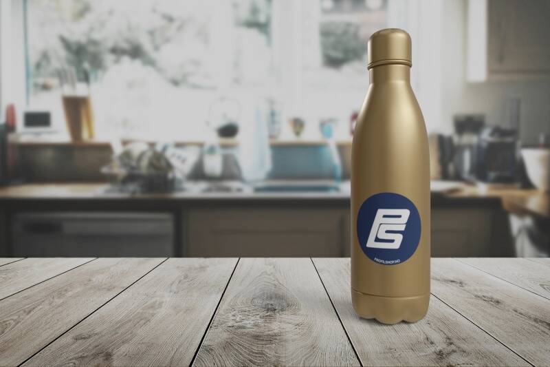 Gull vannflaske med logo