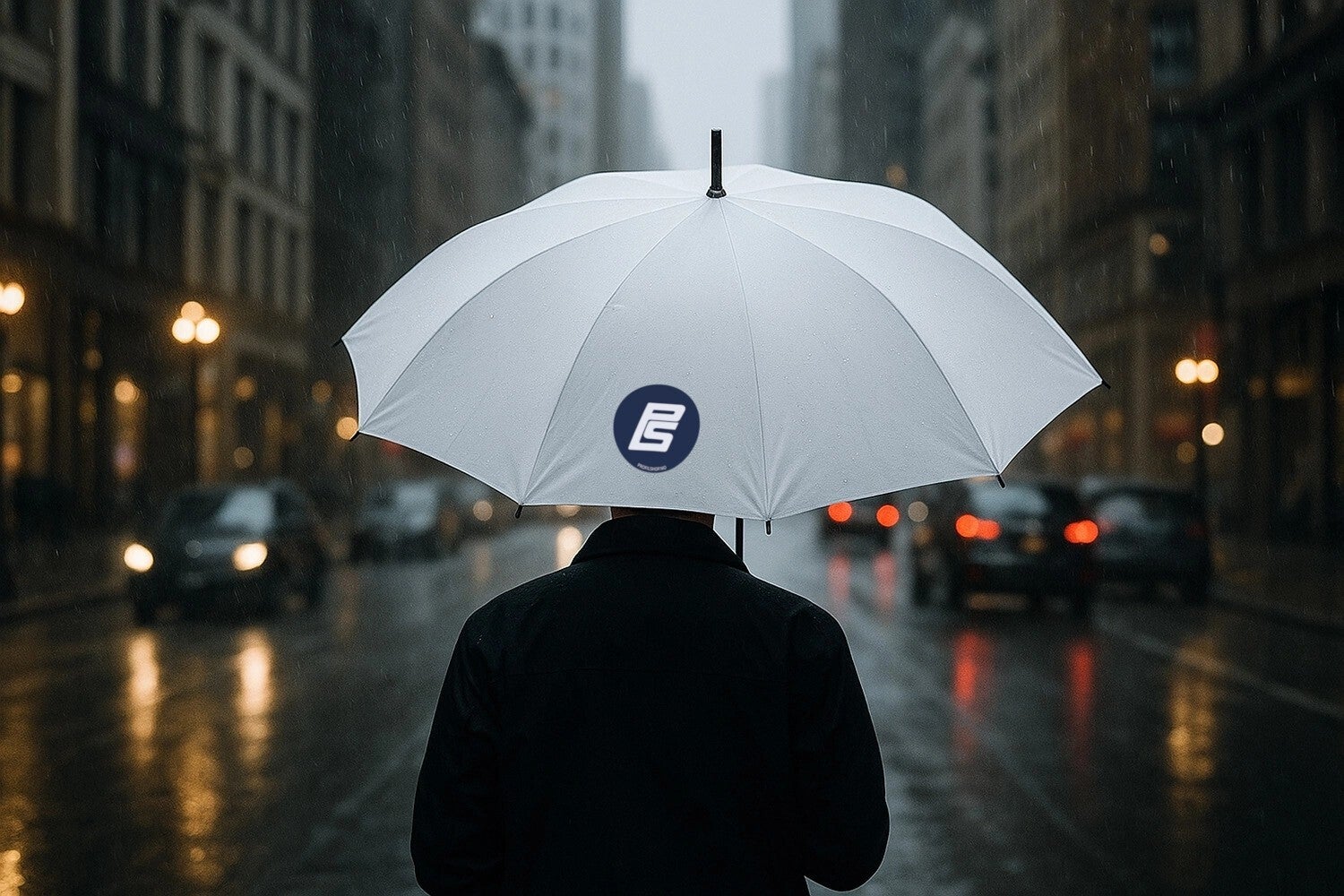 Svart kaffekopp med logo