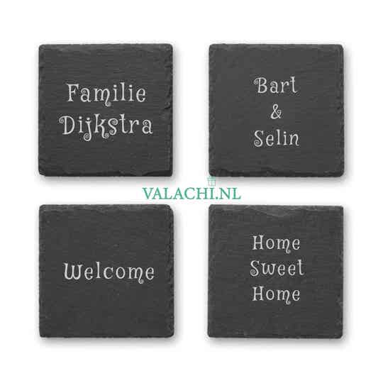 4x Leisteen onderzetters set | coaster | gegraveerd gepersonaliseerd