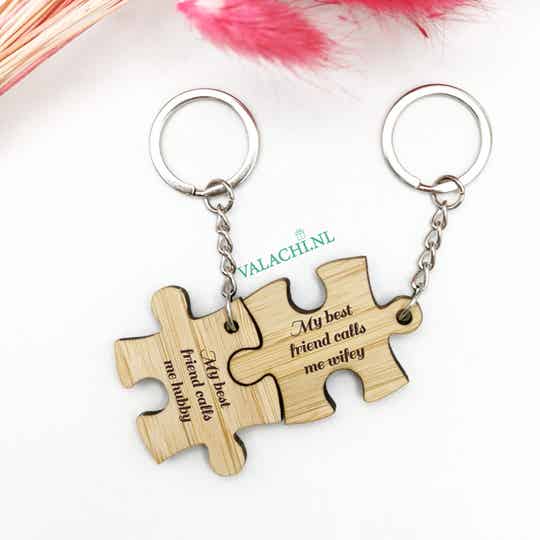 VALENTINE | Gepersonaliseerde LOVE PUZZEL sleutelhanger met naam gegraveerd