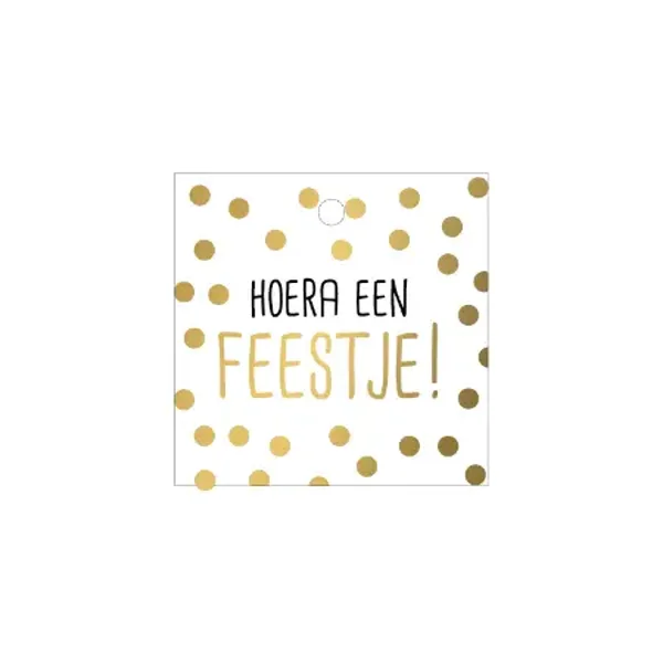 Cadeaulabel | Hoera een feestje! wit/goud