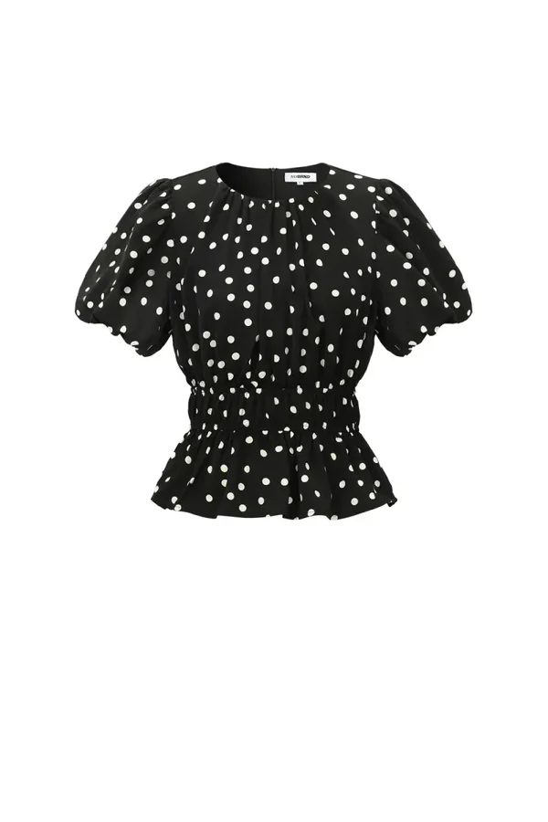 Peplum top met stippen | Zwart |