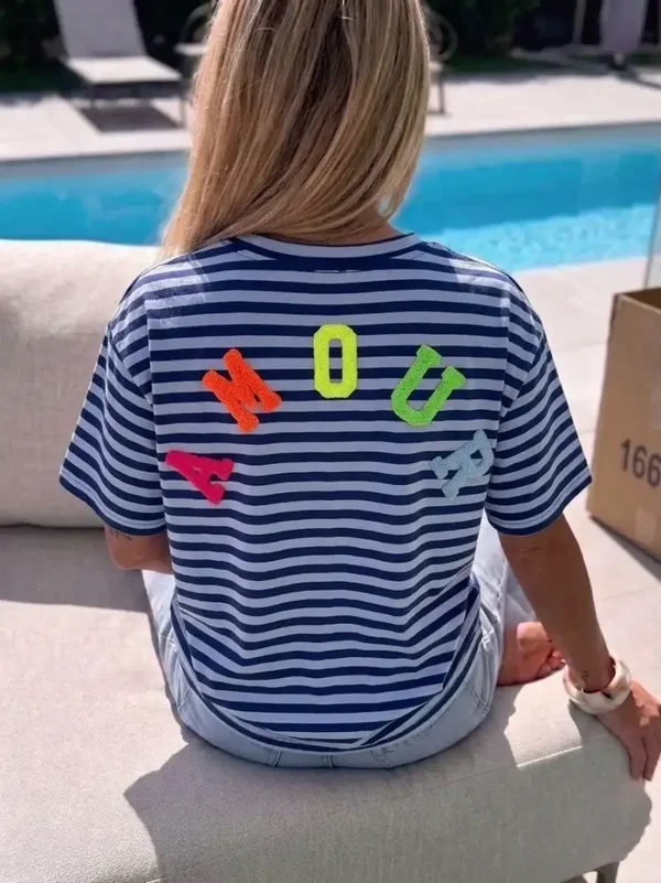T-shirt | brede strepen amour blauw