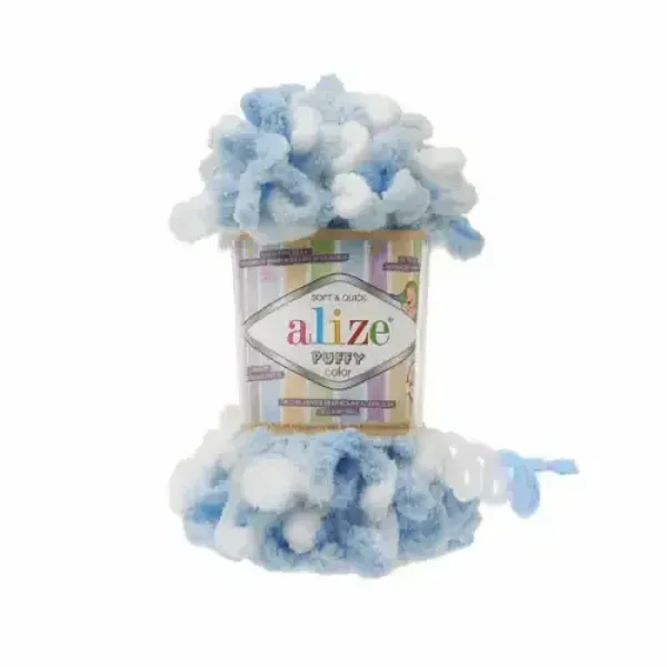 Alize Puffy Color 5865 White Light Blue Melange