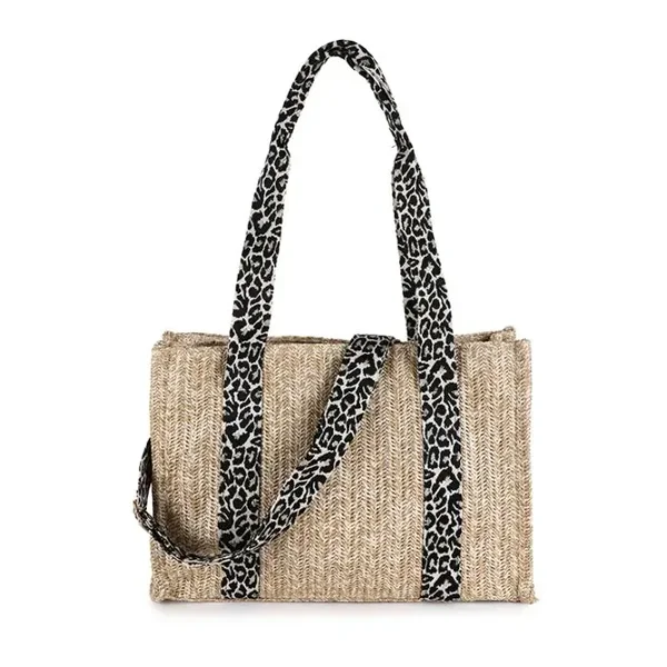 Zomer tas met luipaard motief band | Khaki |