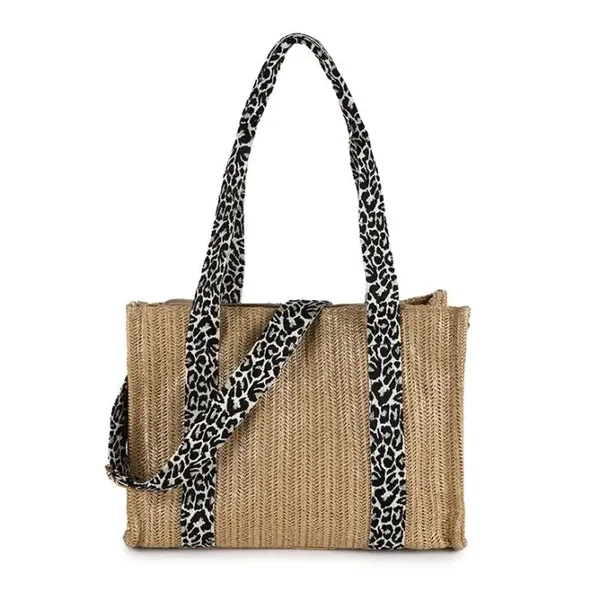 Zomer tas met luipaard motief band | Deep Khaki