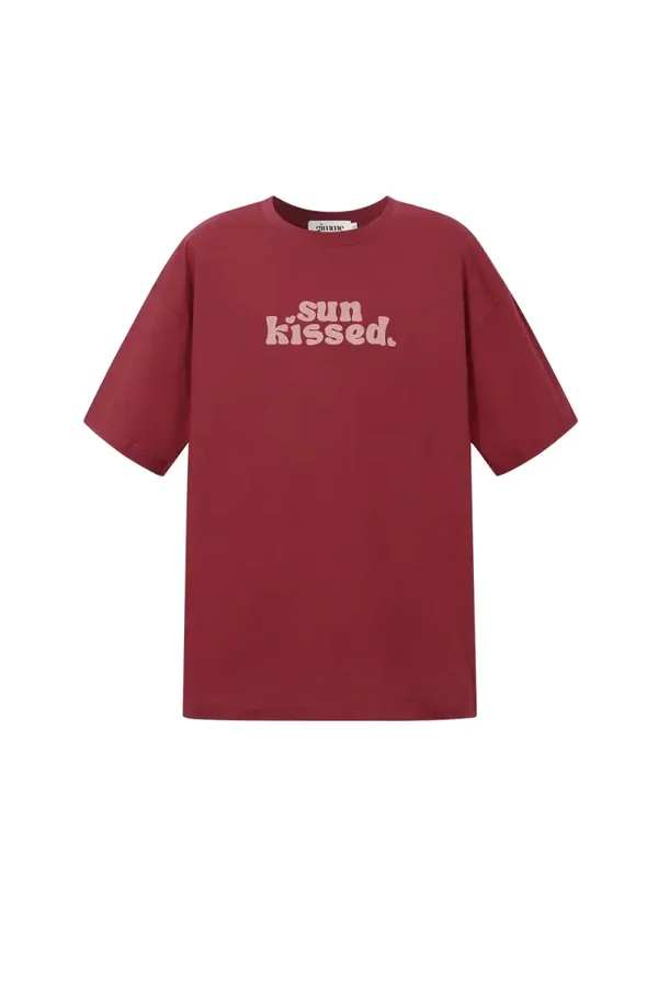 T-shirt met zonovergoten print | Rood |