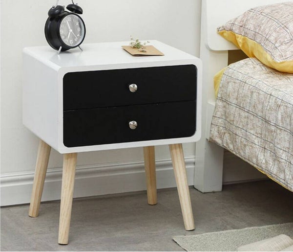 1 Table de chevet simple scandinave avec tiroirs coulissants Table de chevet blanc-noir