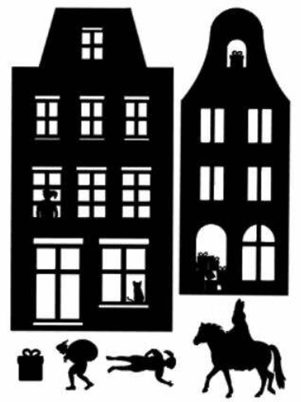 Raamsticker - Kleine huisje met Sint en Pieten