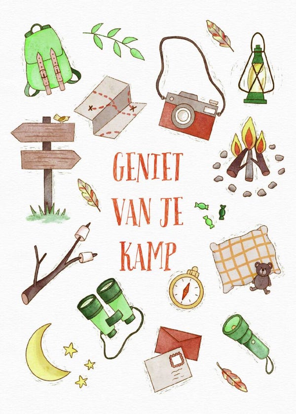 Wenskaart 'geniet van je kamp'