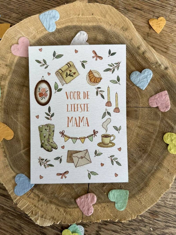 Wenskaart Moederdag met plantbare hartjesconfetti
