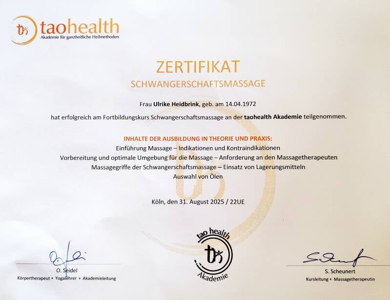 Zertifikat Schwangerschaftsmassage