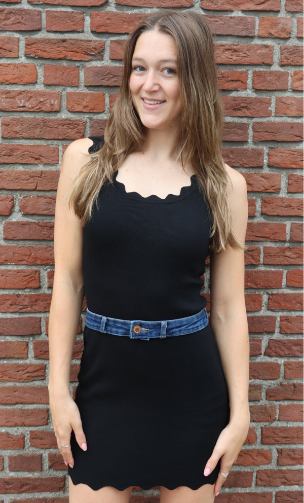 Donker blauwe denim riem
