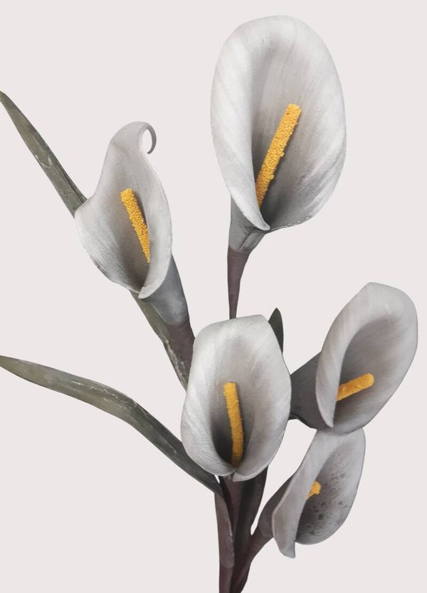 Calla z pianki, 5 kwiatów z liśćmi, 105 cm, szary, kod: 1073