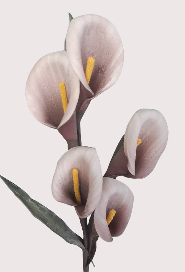 Calla z pianki, 5 kwiatów z liśćmi, 105 cm, fiolet, kod: 1073