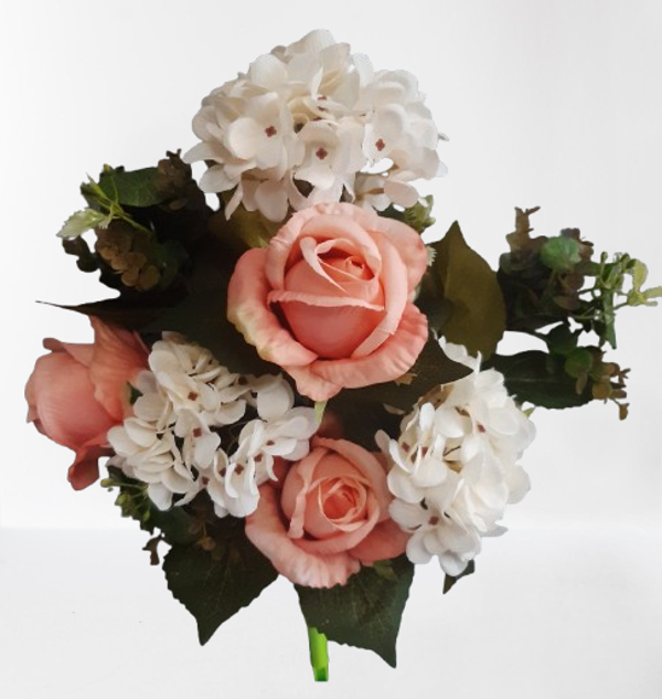 Bukiet róża z hortensją – 50 cm, biało-rózowa, kod: 281