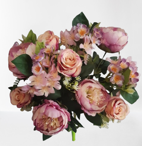 Bukiet piwonia z różą – 50 cm, odcienie fioletu, kod: 283