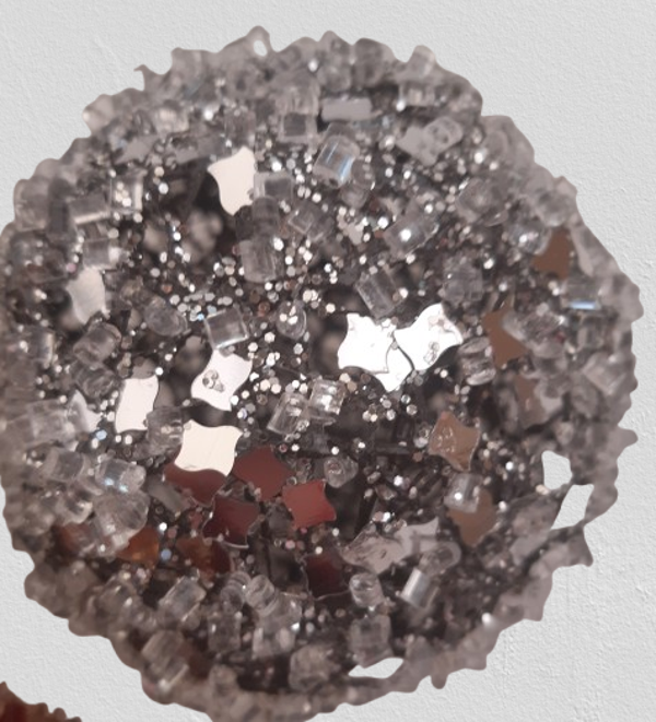 Bombka ażurowa z brokatem i kryształkami lodu, 12 sztuk, srebrny,  kod: 5002